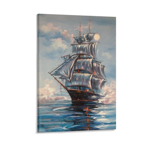 Sailboat Abstract Colourful Art Ancient Wooden Boat Ship Sunrise Seascape Poster Decorative Painting Canvas Wall Art Living Room Posters Bedroom Painting 24x36inch(60x90cm)