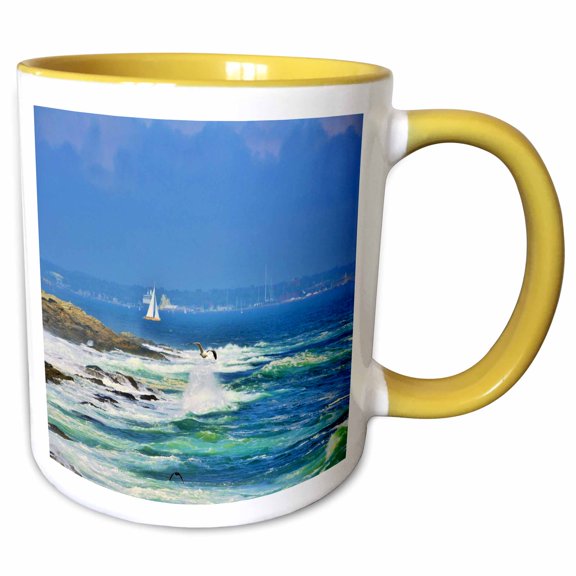 3drose, Sailboat and Sea Birds in Rhode Island, 11oz Two-tone Yellow Mug