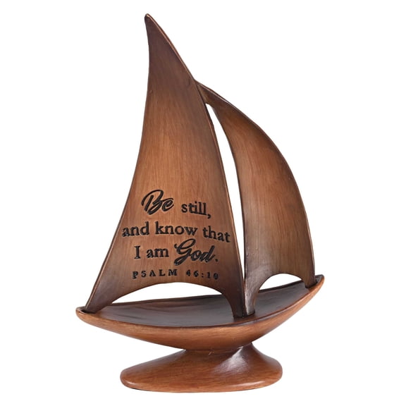 Dicksons SBR-2 Be Still And Know That I Am God Woodgrain 8.5 x 5.2 Resin Decorative Collectible Figurine Sailboat Statue