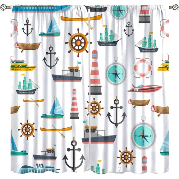 Sailboat Blackout Curtains for Kids Nautical Theme Port Retro Sailboat Print Pattern Bedroom Darkening Rod Pocket Living Room Curtains 42x54 Inch 2 Panels