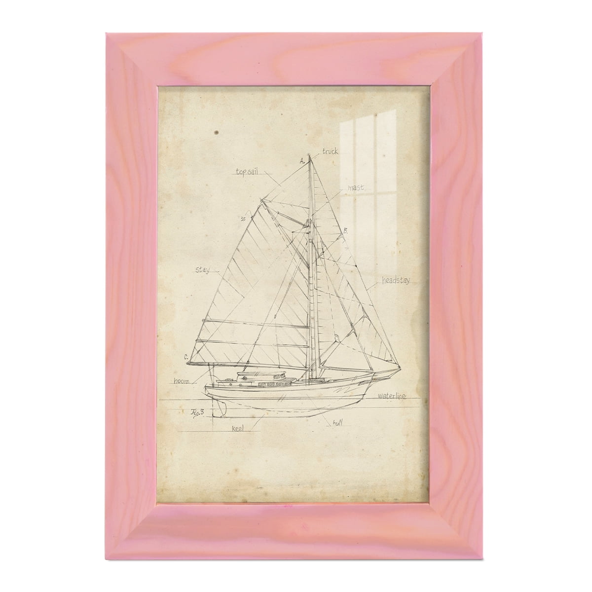 Sailboat Blueprint III -Framed Print w/glass-Sunset Pink