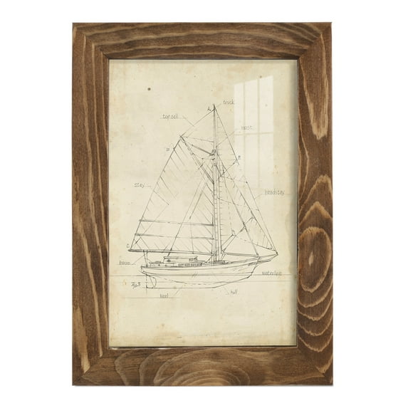 Sailboat Blueprint III -Framed Print w/glass-Walnut