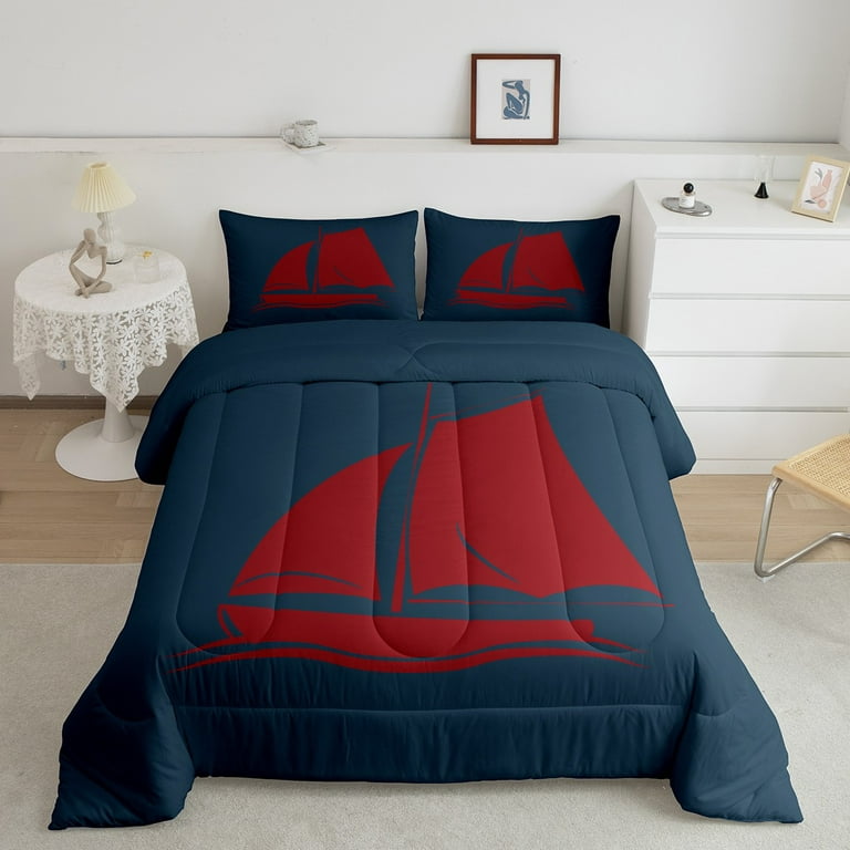 Sailboat Comforter Set Twin, Summer Nautical Bedding For Boys Men