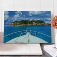 thumbnail image 1 of Sailboat Cutting Board, Tropical Island and Boat Exotic Journey Traveling Destinations Holidays, Decorative Tempered Glass Cutting and Serving Board, Large Size, Blue Green Ivory, by Ambesonne, 1 of 5
