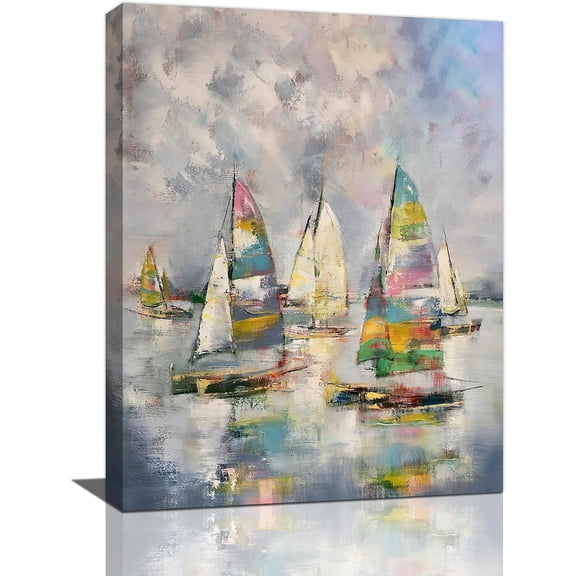 Sailboat Decor Wall Art for Living Room Boat Wall Decor Nautical Sailboat Canvas Painting Framed Artwork for Bedroom Bathroom 12''''x16''''