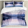 thumbnail image 1 of Sailboat Duvet Cover Set, Large Yacht Harbor in Sunrise Scenery Cruise Leisure Summertime Active Life, Decorative 3 Piece Bedding Set with 2 Pillow Shams, Queen Size, Lilac Purple Grey, by Ambesonne, 1 of 3