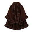 thumbnail image 1 of Faux Fur Trim Cardigan Cloak Shawl Wraps Winter Poncho Oversized Cape Coffee One Size, 1 of 2