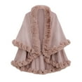 thumbnail image 1 of Faux Fur Trim Cardigan Cloak Shawl Wraps Winter Poncho Oversized Cape Pink One Size, 1 of 2