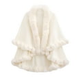 thumbnail image 1 of Faux Fur Trim Cardigan Cloak Shawl Wraps Winter Poncho Oversized Cape White One Size, 1 of 2