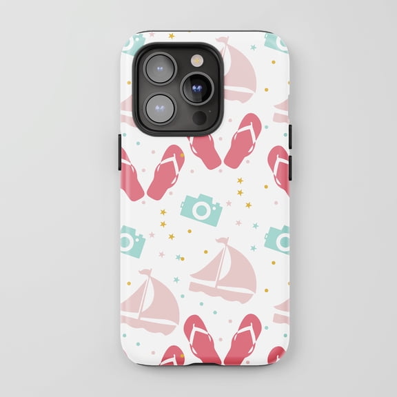 Sailboat Flip Flop For All iPhone Series Protective Phone Case Summer Beach Cartoon White Pastel Multicolor
