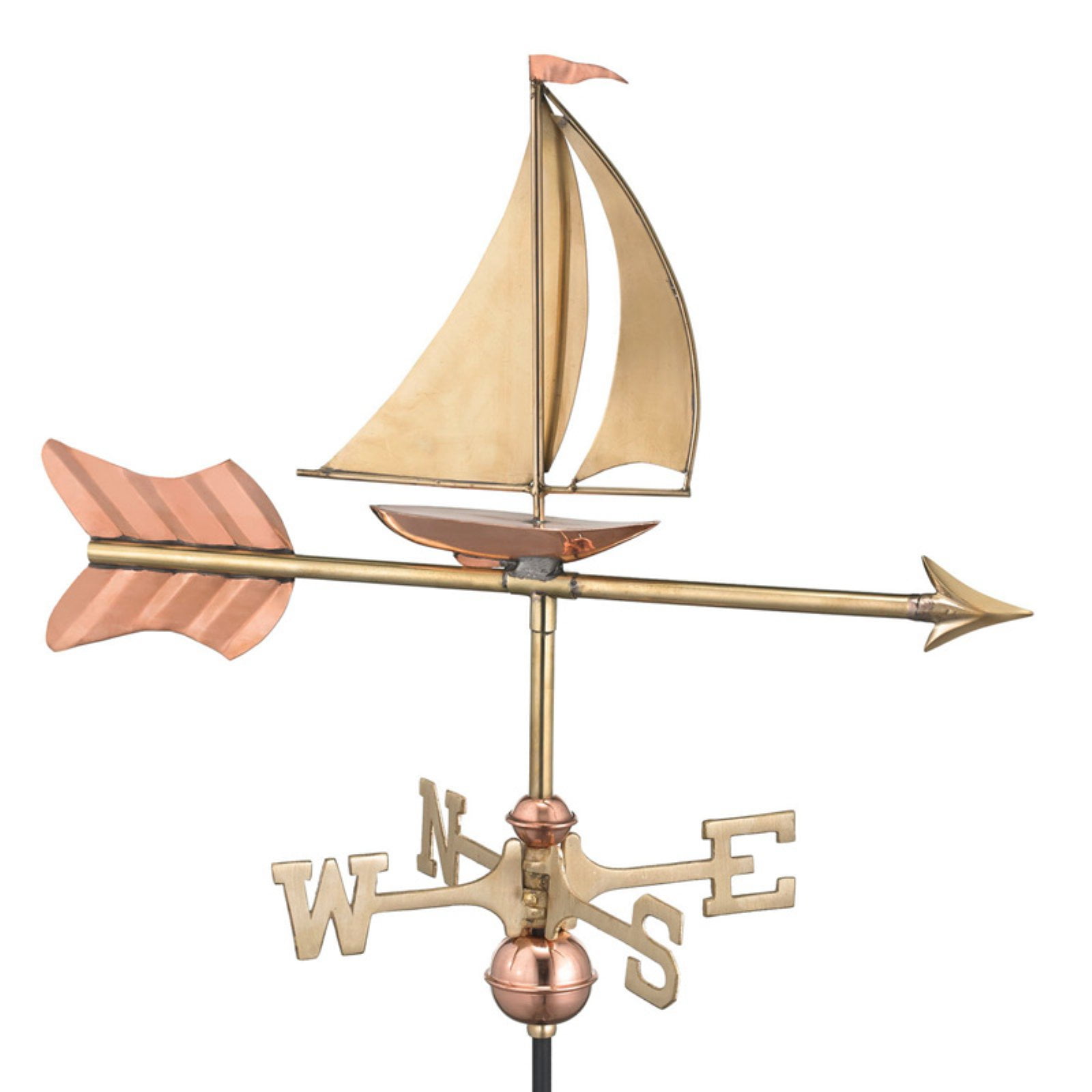 Polished Copper Sailboat Freestanding Garden Weathervane - 28" Height
