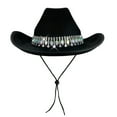 thumbnail image 1 of Glitter Cowboy Hat Classic Western Rhinestone Cowgirl Hat Outdoor Wide Brim Retro Felt Fedora Hats Rolled up Caps Black One Size, 1 of 3