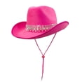 thumbnail image 1 of Glitter Cowboy Hat Classic Western Rhinestone Cowgirl Hat Outdoor Wide Brim Retro Felt Fedora Hats Rolled up Caps Hot Pink, 1 of 2