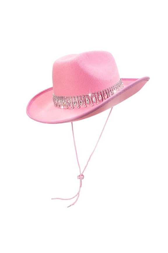 Glitter Cowboy Hat Classic Western Rhinestone Cowgirl Hat Outdoor Wide Brim Retro Felt Fedora Hats Rolled up Caps Pink One Size