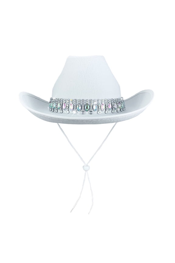Sailboat Glitter Cowboy Hat Classic Western Rhinestone Cowgirl Hat Outdoor Wide Brim Retro Felt Fedora Hats Rolled up Caps White One Size