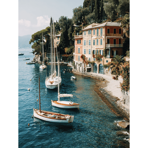 Sailboat Harbor Scene Wall Art Canvas Print,Living Room Bedroom Office Kitchen Hotel Lobby Wall Decor