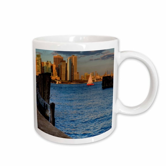 3drose, Sailboat in Hudson River, View of Nyc Skyline, 11oz Mug