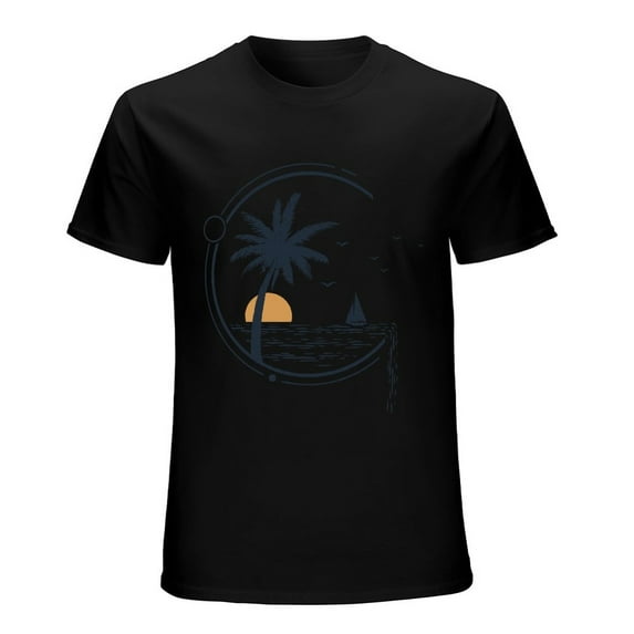 Sailboat In Ocean Vintage T-shirt Mens Cotton Classic Crewneck Short Sleeve Tees Unisex Black XL