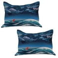 thumbnail image 1 of Sailboat Knitted Quilt Pillowcover Set of 2, Night Seascape with Sailboat and Stormy Dramatic Sky Cartoon Illustration, Standard Queen Pillow Sham Bedroom, 30" x 20", Petrol Blue Teal, by Ambesonne, 1 of 1