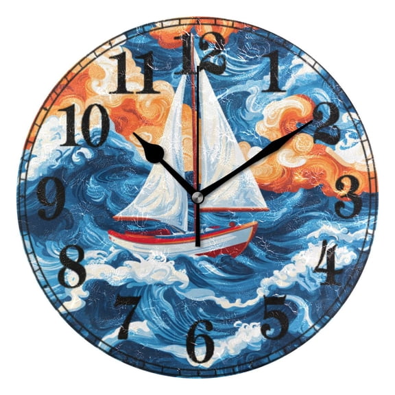 Sailboat Landscape Sea Silent Wall Clock 10" Non-Ticking Battery Clock