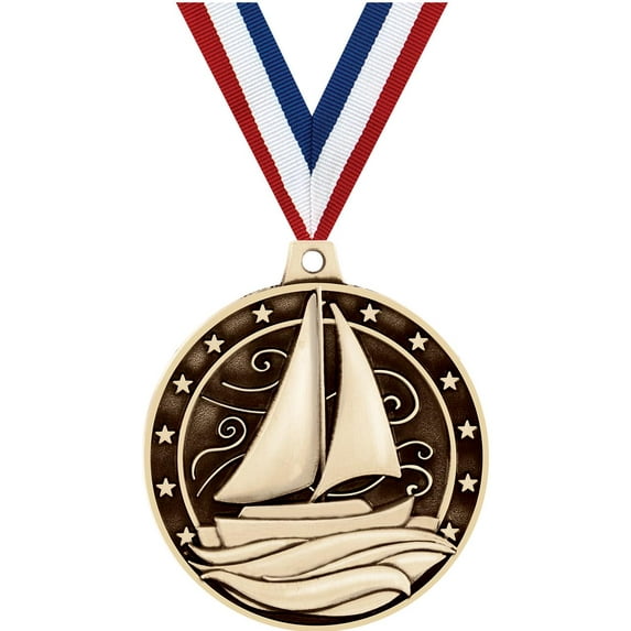 Sailboat Medals, 2" Gold Diecast Sailboat Medal Award 20 Pack