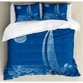 thumbnail image 1 of Sailboat Nautical Duvet Cover Set, Night Sea View Sail Boat in Moonlight Wavy Nautical Ship Illustration, Decorative 3 Piece Bedding Set with 2 Pillow Shams, Calking Size, Violet Blue, by Ambesonne, 1 of 3
