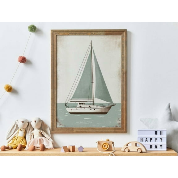 Sailboat Nursery Print, Ocean Theme Nursery, Sage Green Nursery Decor, Nursery Maritime Decor, Sail Boat Nursery Art, Nautical Art Wall Art, Modern Wall Decor, 8x12 UNFRAMED