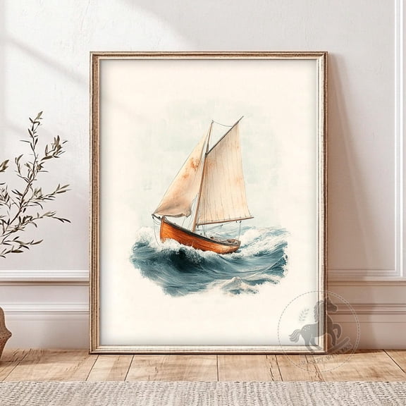 Sailboat Nursery Wall Art, Unframed Paper Poster 8x10in