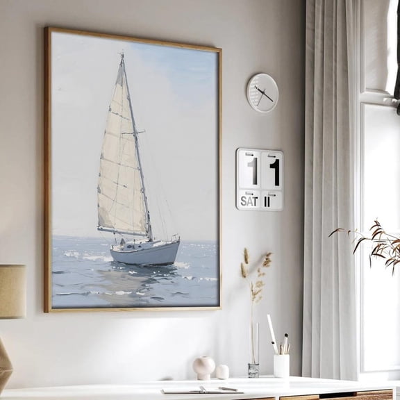 Sailboat Ocean Wall Art Poster, Nautical Coastal Decor Poster, Handmade Frame, Seascape Sailing Home Decor, 8x12 UNFRAMED