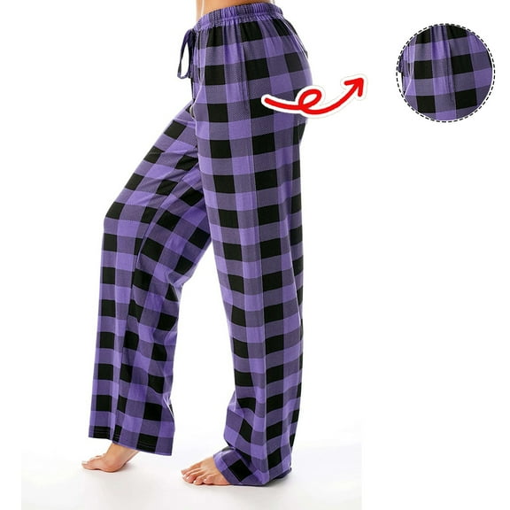 Cyglowse Purple Pajama Pants Women Soft Casual Lounge Pajama Bottoms Comfy Stretch Sleep Pants Wide Leg Pj Bottoms with Pockets S-3XL