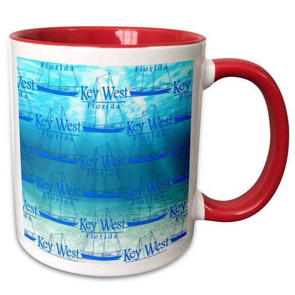 3drose, Sailboat Pattern for Sailing Key West Florida., 11oz Two-tone Red Mug