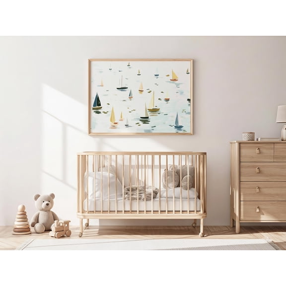 Sailboat Pattern Nautical Nursery Print, Unframed Paper Poster 8x10in