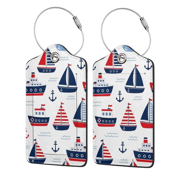 Sailboat Pattern Ocean Luggage Tag for Suitcase 2 Pack Leather Travel Bag Baggage Identifiers Privacy Cover ID Label