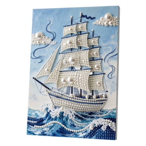 Sailboat Pearl diamond painting Kit for Adult, 5D Diamond Painting Kits ,DIY Diamond Art Craft, Beginners Home Wall Decor, 11.8X15.8In