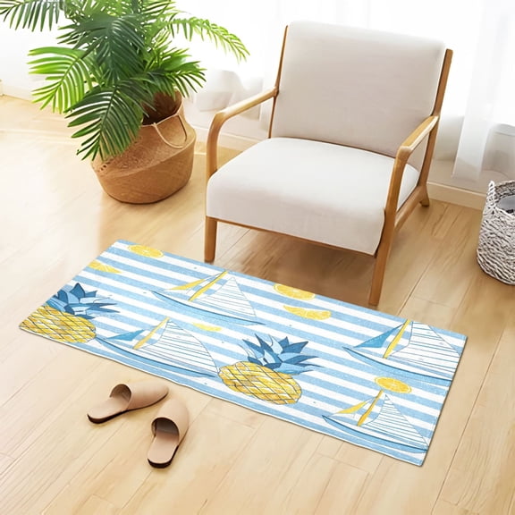 Sailboat Pineapple Lemon Hand Painted Plush Carpet Non Slip Runner Rug Absorbent Bath Mat 39" x 20"