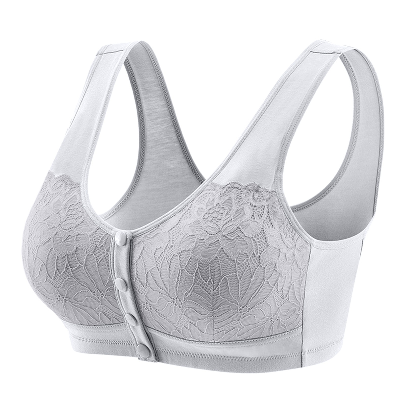 Posy Bra - Comfortable Front Button Wireless Shaping Bra, Lace Bras Without Underwire for Middle-Aged and Elderly Women Light Gray 46