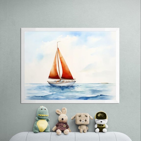 Sailboat Print, Coastal Nursery Art, Unframed Paper Poster 8x10in