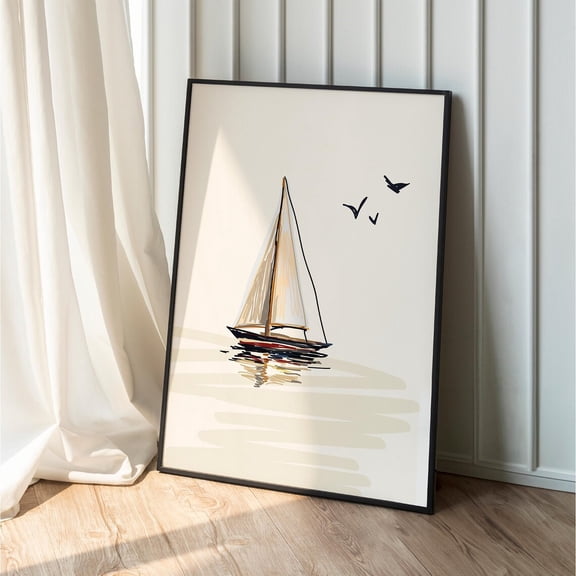 Sailboat Print, Minimal Coastal Beach House Wall Art Home Decor #930, Unframed Poster Size 8x12
