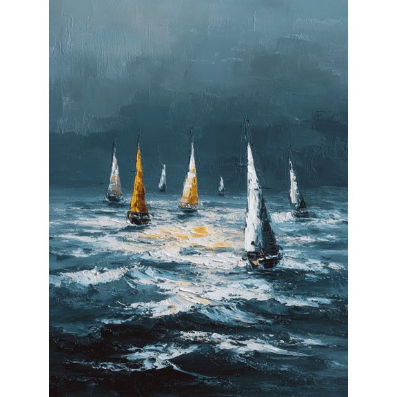 Sailboat Race Seascape Canvas Print Wall Art for Living Room Bedroom Dining Room Office Hotel Bathroom Decor
