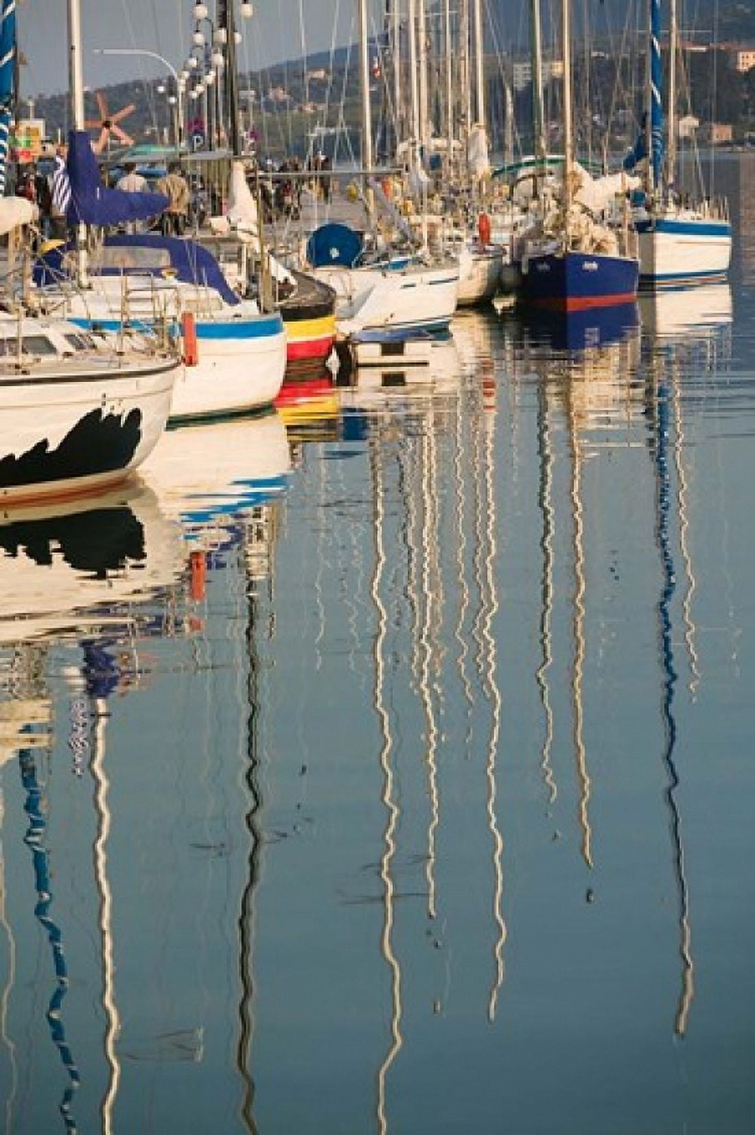 Sailboat Reflections Southern Harbor Lesvos Mithymna Northeastern Aegean Islands Greece Canvas Art - Walter Bibikow DanitaDelimont (19 x 28)