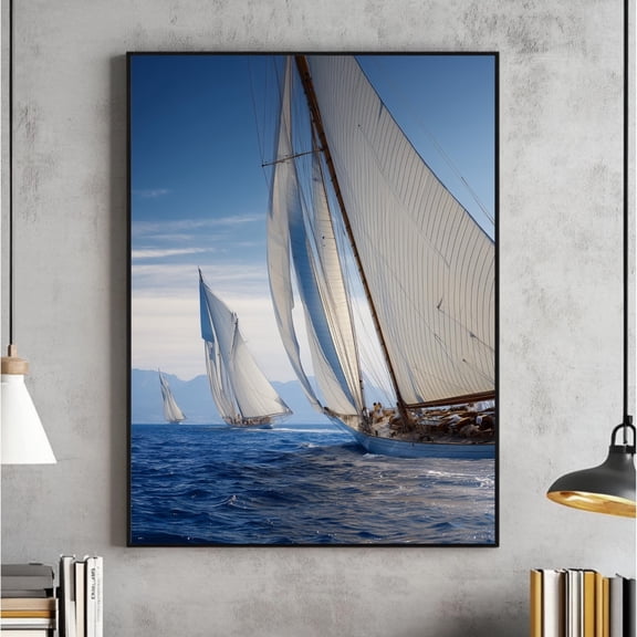 Sailboat Regatta Photo Wall Art Coastal Yacht Racing Print Nautical Ocean Decor For Beach House Living Room Or Office