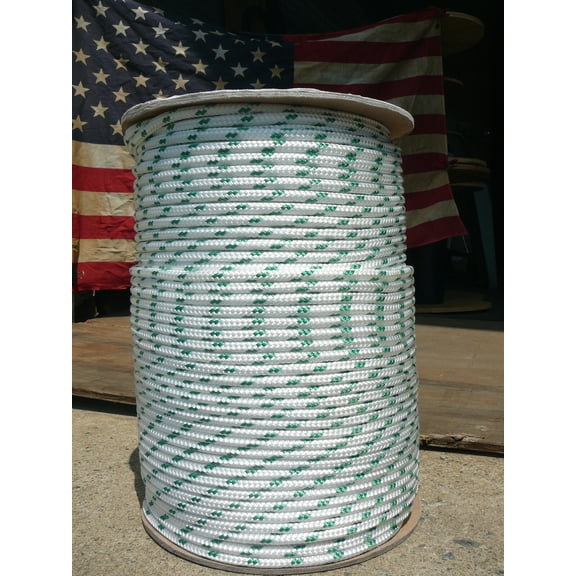 Sailboat Rigging Rope 1/4" x 100' White/Green Double Braided Sheet Halyard Line