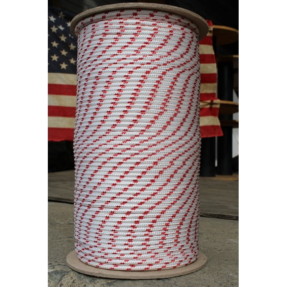 Sailboat Rigging Rope 3/16" x 150' White/Red Double Braided Sheet Halyard Line