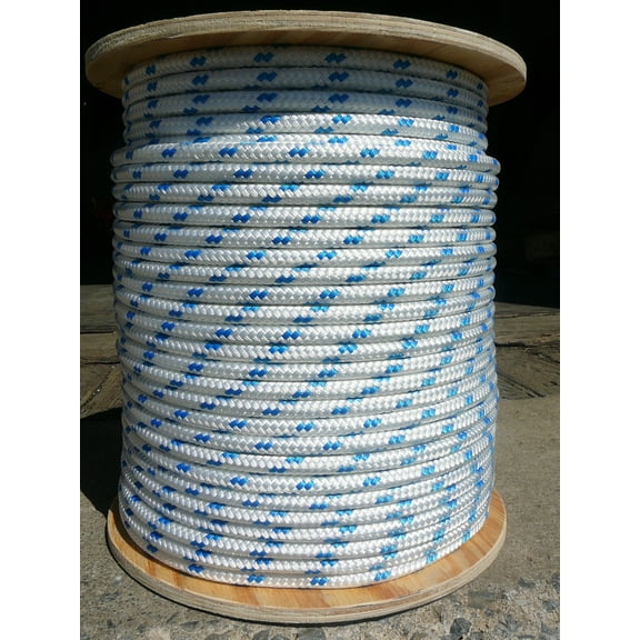 Sailboat Rigging Rope 7/16" x 50' White/Blue Double Braided Sheet Halyard Line