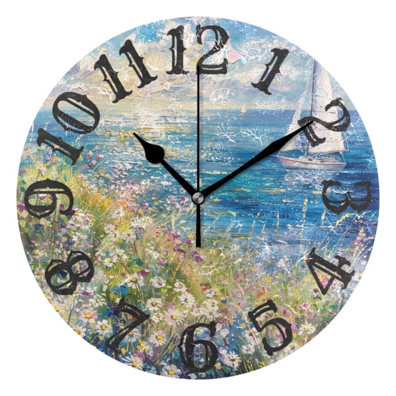Sailboat Sea Grass 10 inch Wall Clocks Non Ticking Easy to Read Battery Decorative for Home Bathroom Kitchen Bedroom Living Room