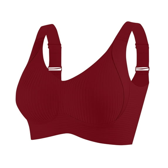 Sailboat Seamless Bras for Women Ribbed Wireless Push Up Full Coverage Adjustable Everyday Sports Bra Solid Color Plus Size Wine 36