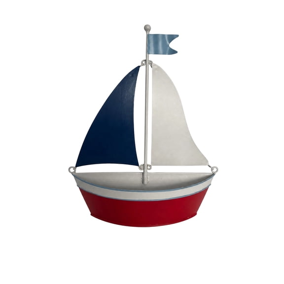 Sailboat Shape Metal Planter Hand Painted Iron Decor 11.02x9.85in Outdoor Wall Mount for Succulent Garden Yard Landscape Display