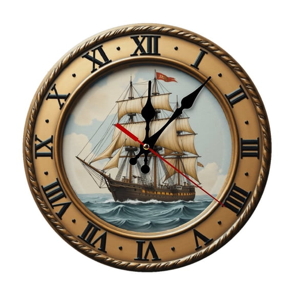 Sailboat Ship Sailing Wall Clock 10 Inch Silent Non Ticking Round Clock Decoration for Living Room Kitchen Bedroom Bathroom Office Classroom