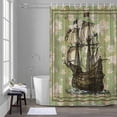 thumbnail image 1 of Sailboat Shower Curtain for Bathroom Decor, Vintage Boat Green Map Texture Brown Stripes Waterproof Fabric Shower Curtain, 60"x72" Set with 12 Hooks, 1 of 9