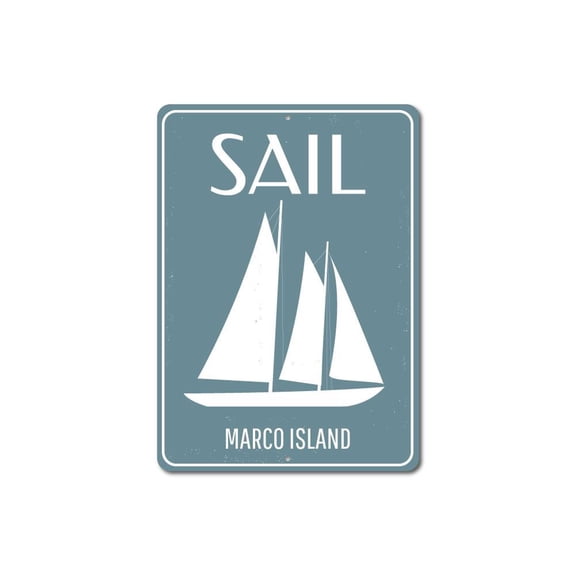 Sailboat Sign, Custom Sailing Sign, Beach Location Island Name Decor, Ocean Sailor Aluminum Metal Decor Sign - 4x18 inches